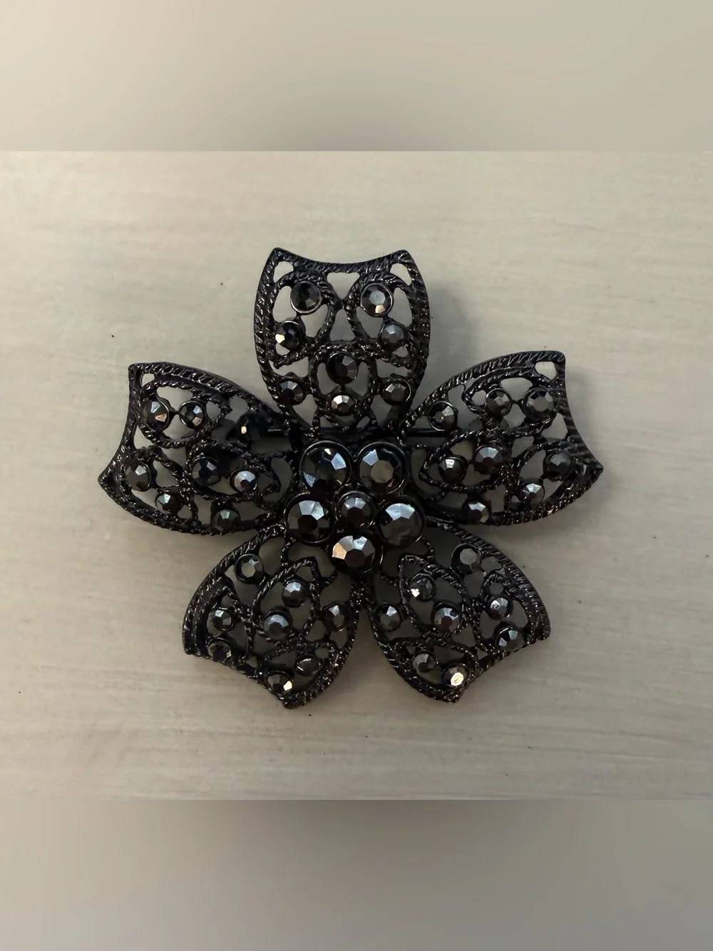 Black Floral Crystal Brooch